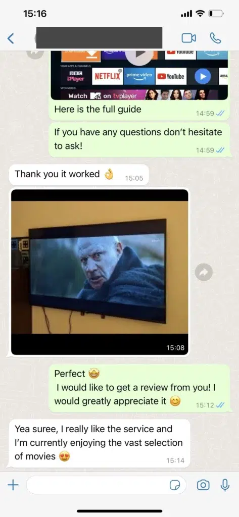 WhatsApp customer review