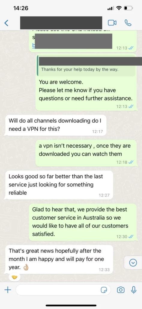WhatsApp customer review